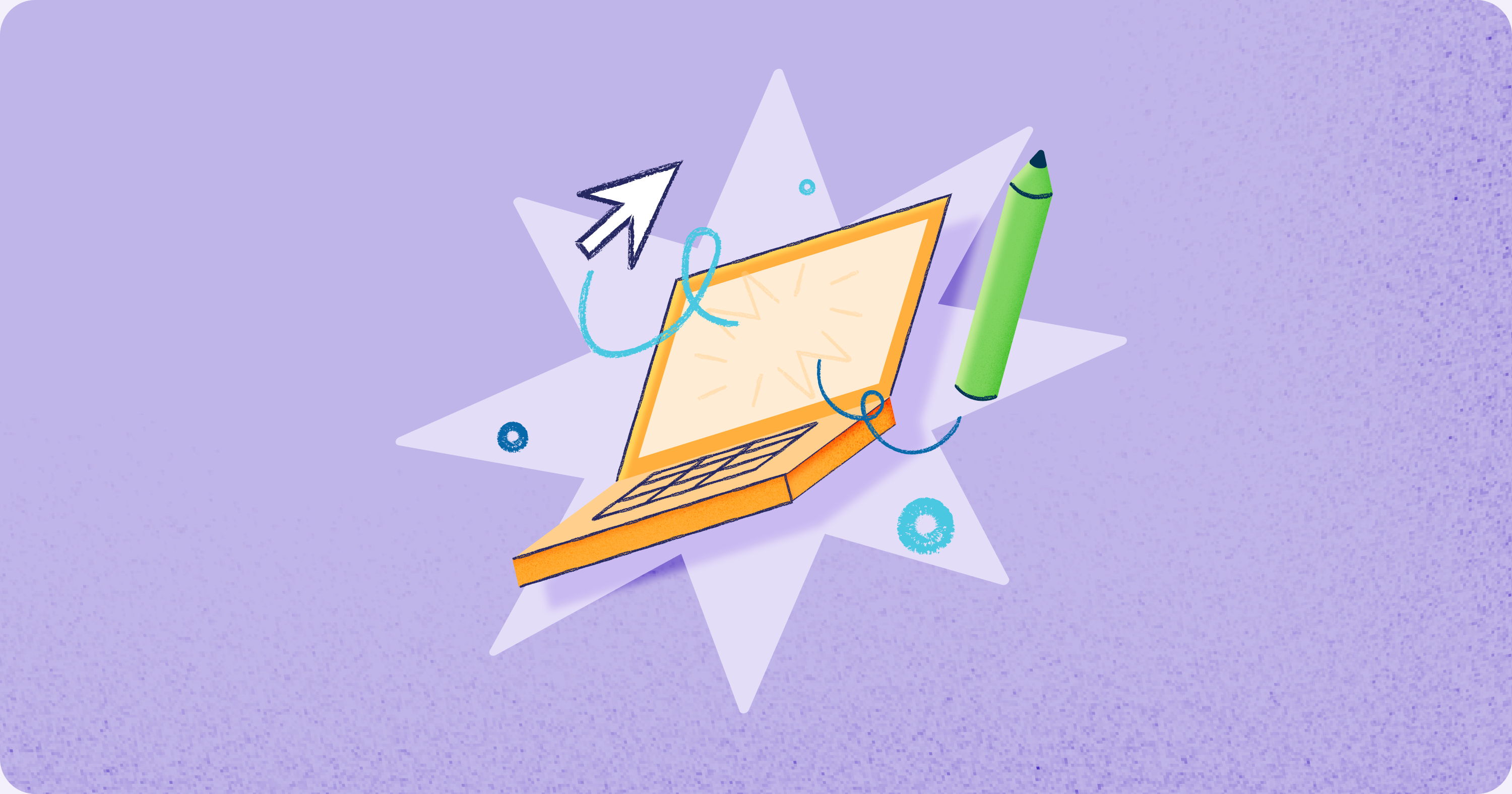 Illustration of a laptop top and a pencil.