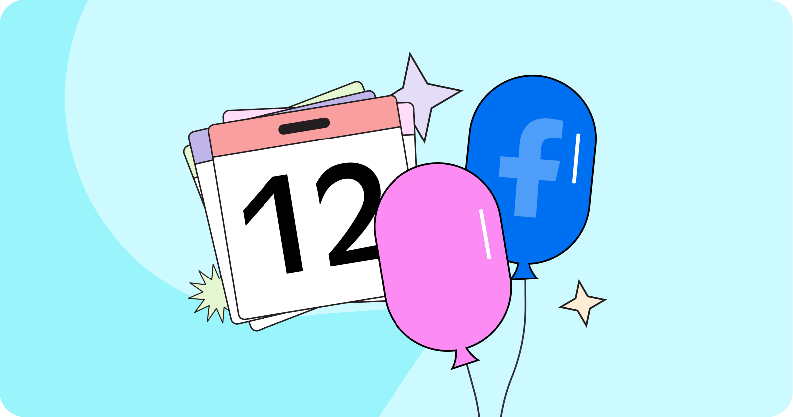 Illustration of a calendar and balloons.