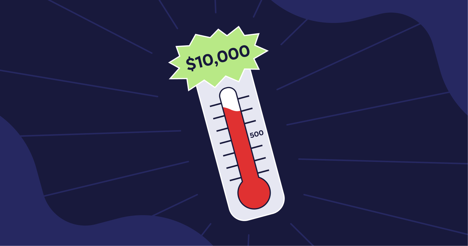 Illustration of a thermometer with a $10,000 goal.