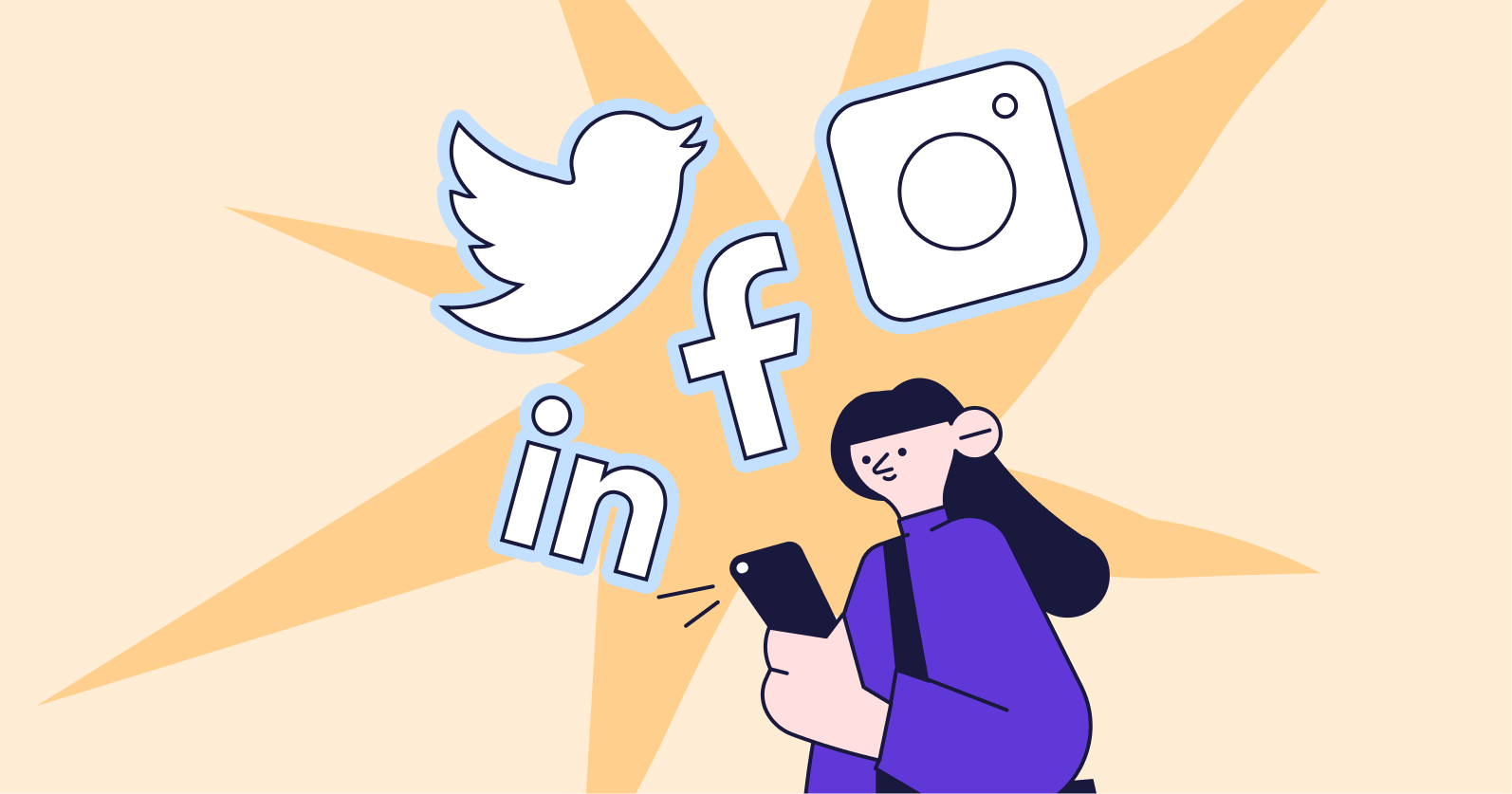 Illustration of a person on their phone using social media.