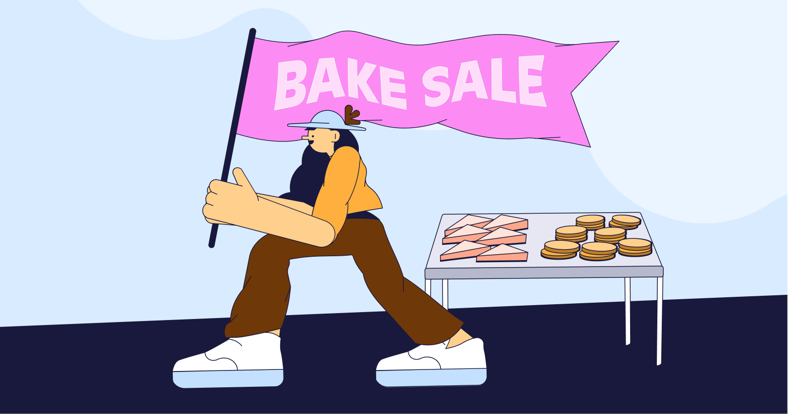 Illustration of a bake sale.