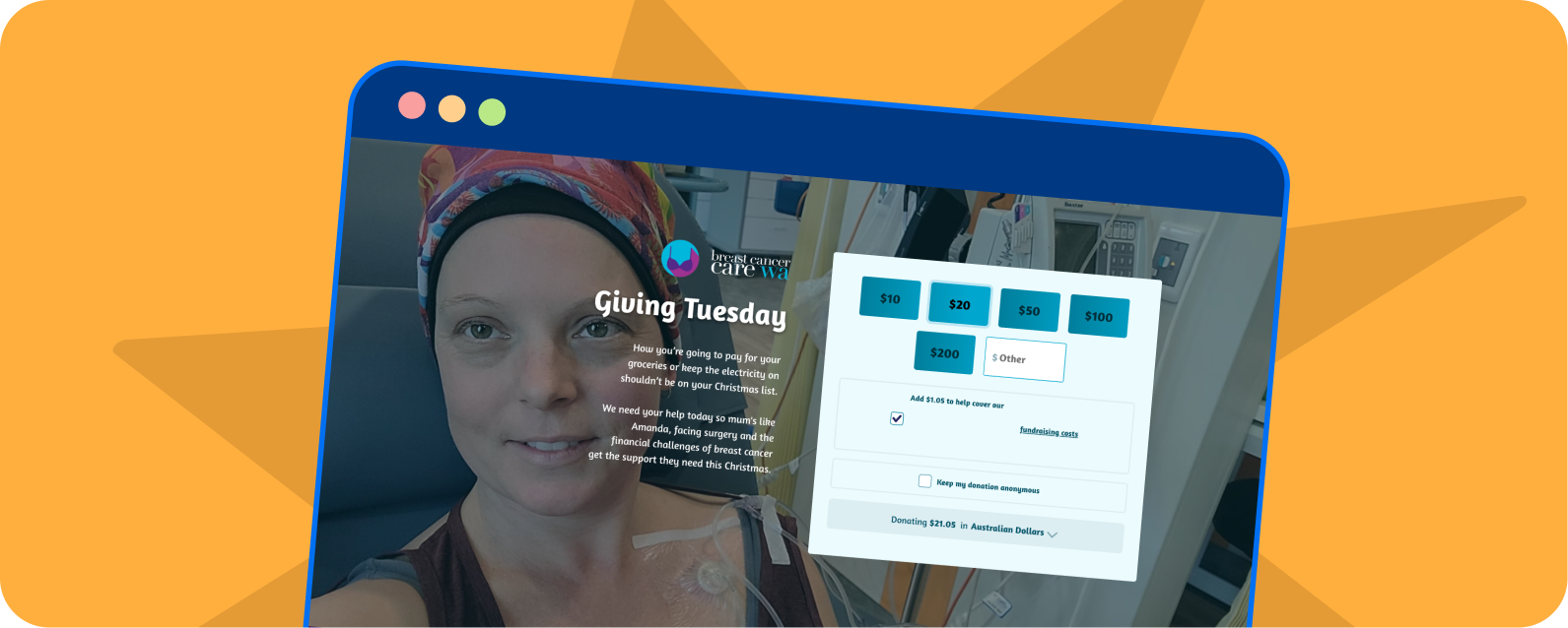 Screenshot of Breast Cancer Care WA GivingTuesday campaign.