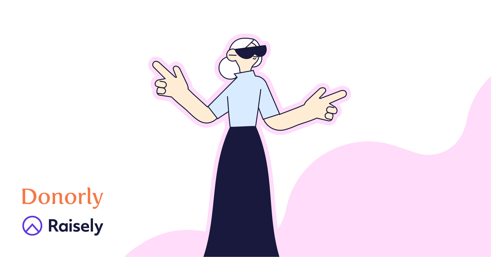 Illustration of a person with hands stretched out and sunglasses on.