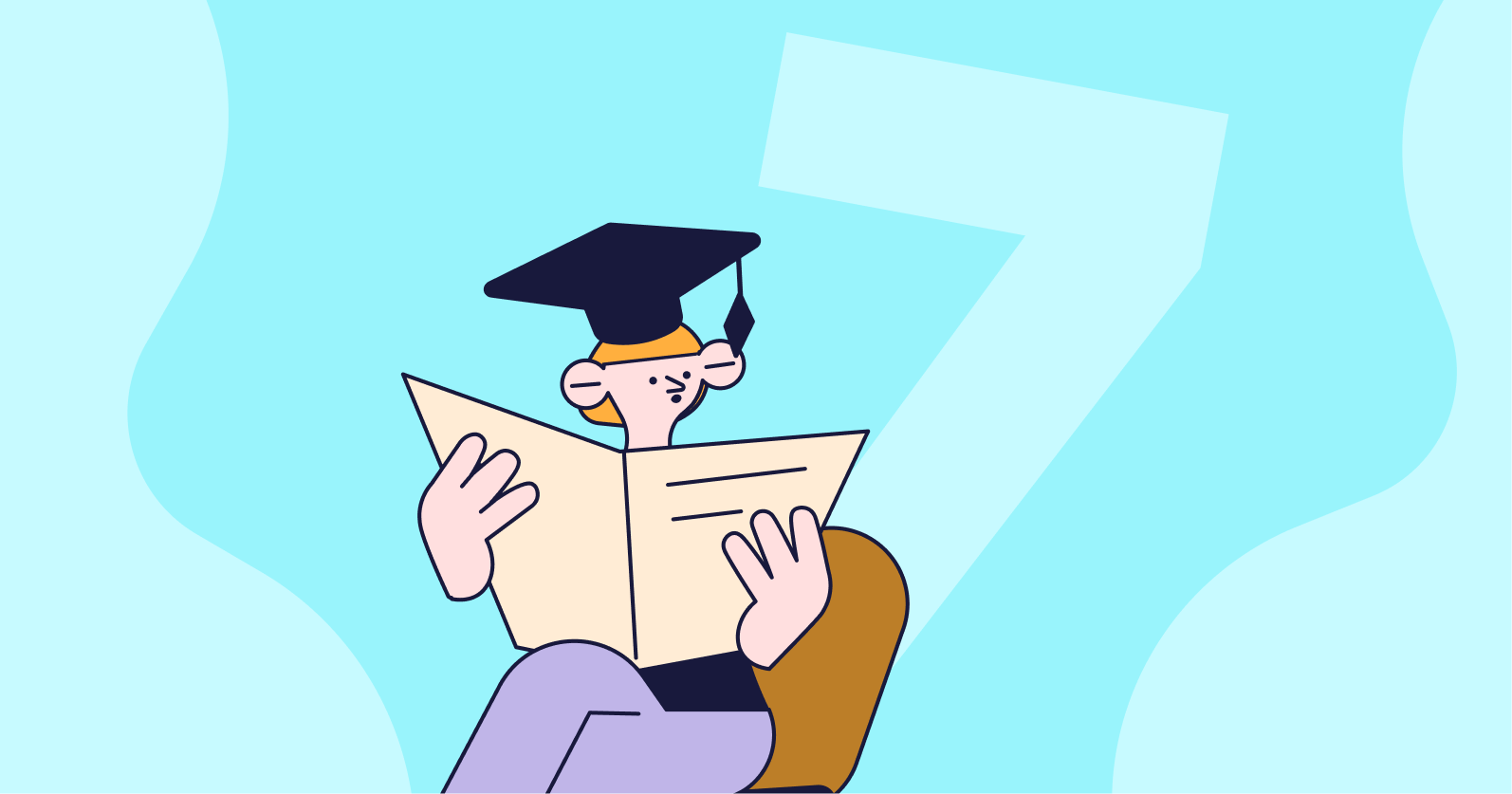 Illustration of a university student reading.