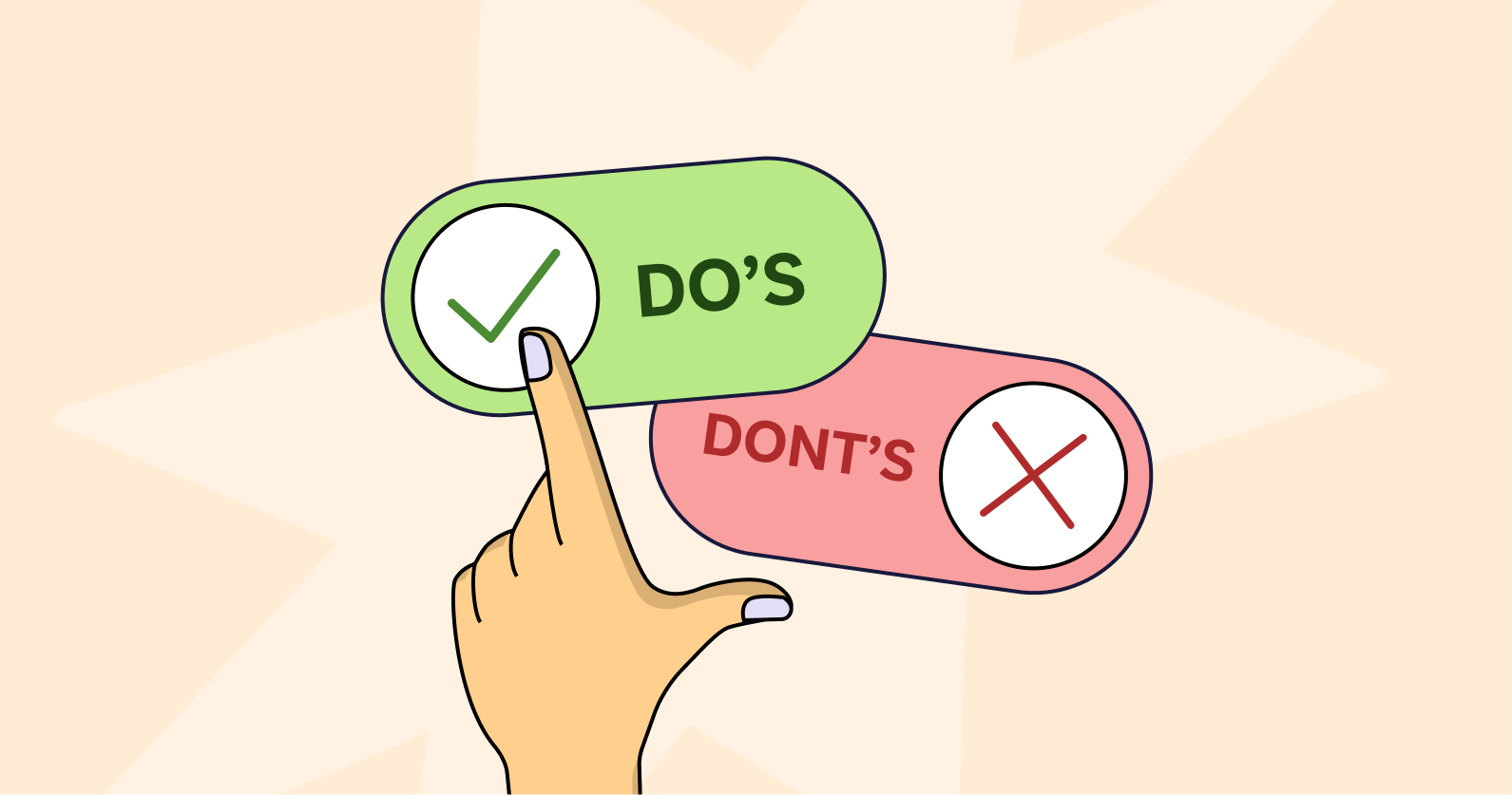 Illustration of a persons hand sliding between a do and don't button.