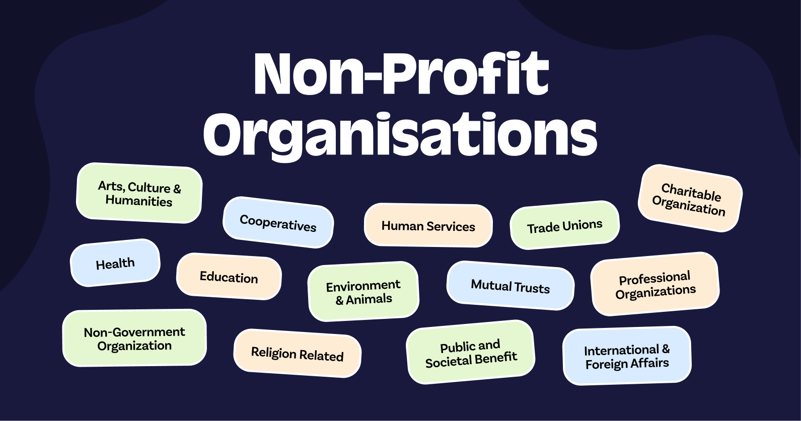 A diagram of all the different types of non-profit organisations.