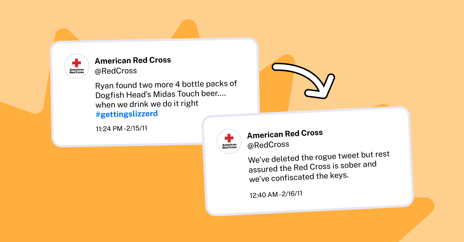 American Red Cross tweets, showing how they handled a PR crisis.