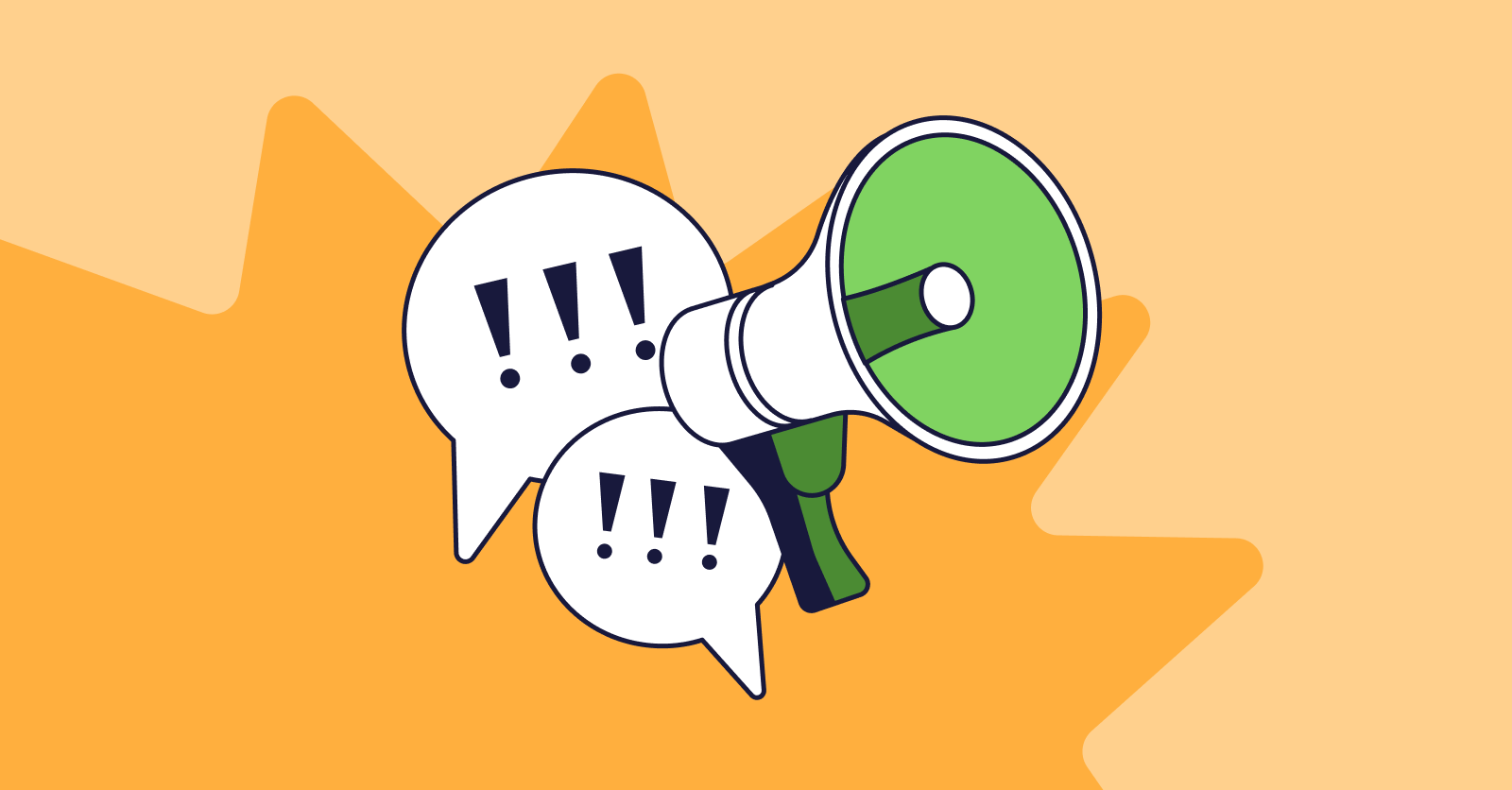Illustration of a megaphone with speech bubbles around it.