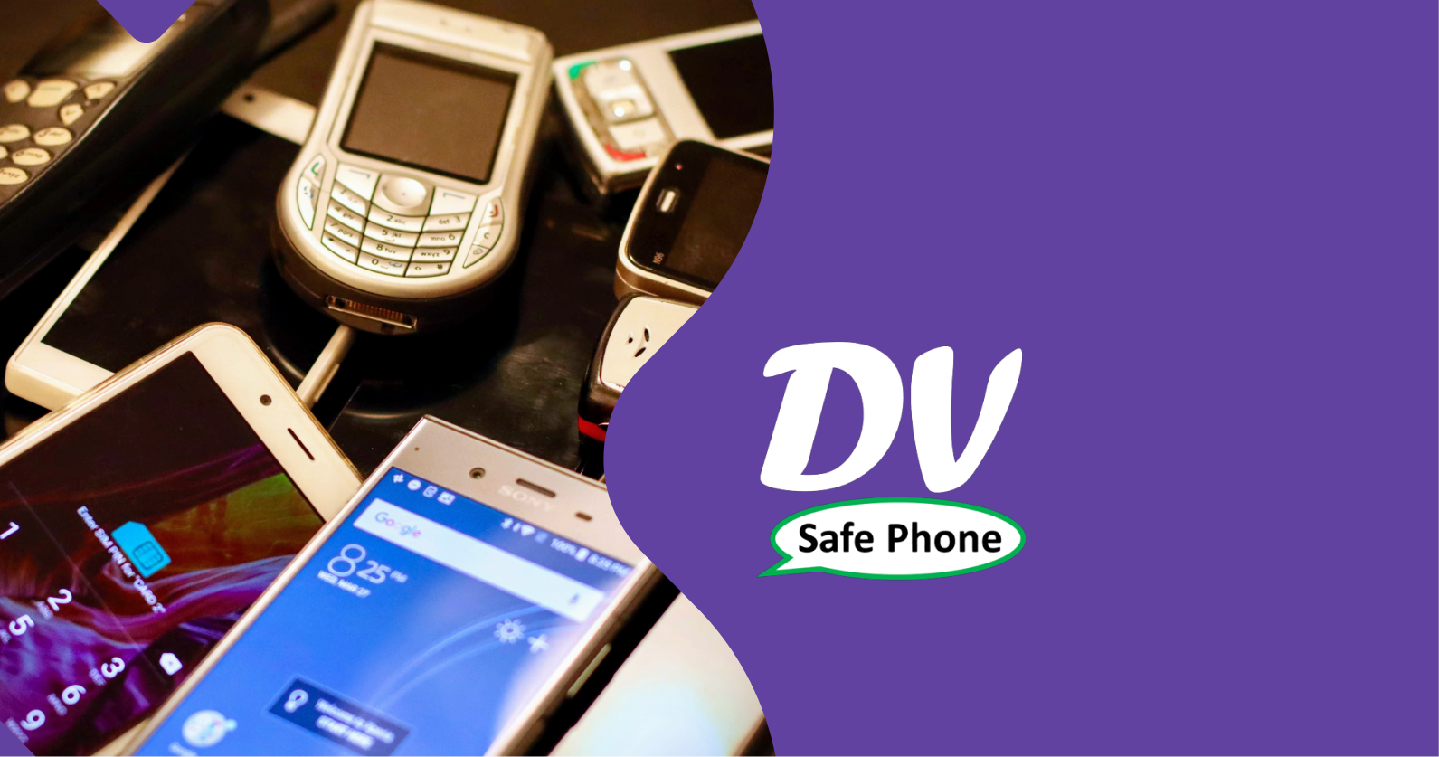 Picture of different types of mobile phones and the DV Safe Phone logo.