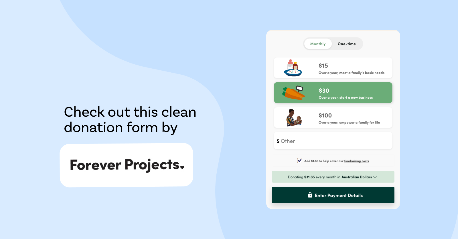 Forever Projects donation form.