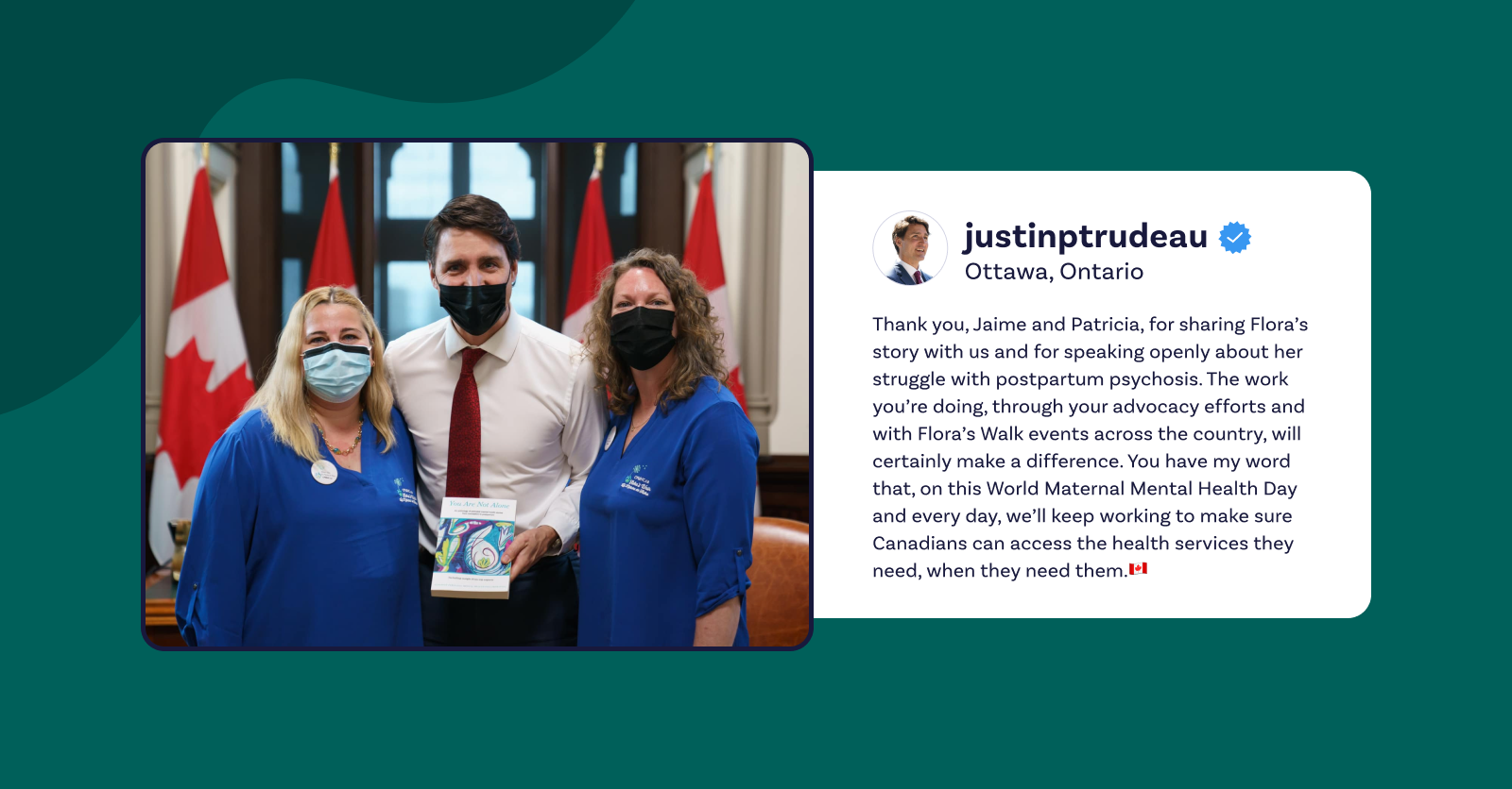Screenshot of a social media post from Justin Trudeau who met with Canadian Perinatal Mental Health Collaborative