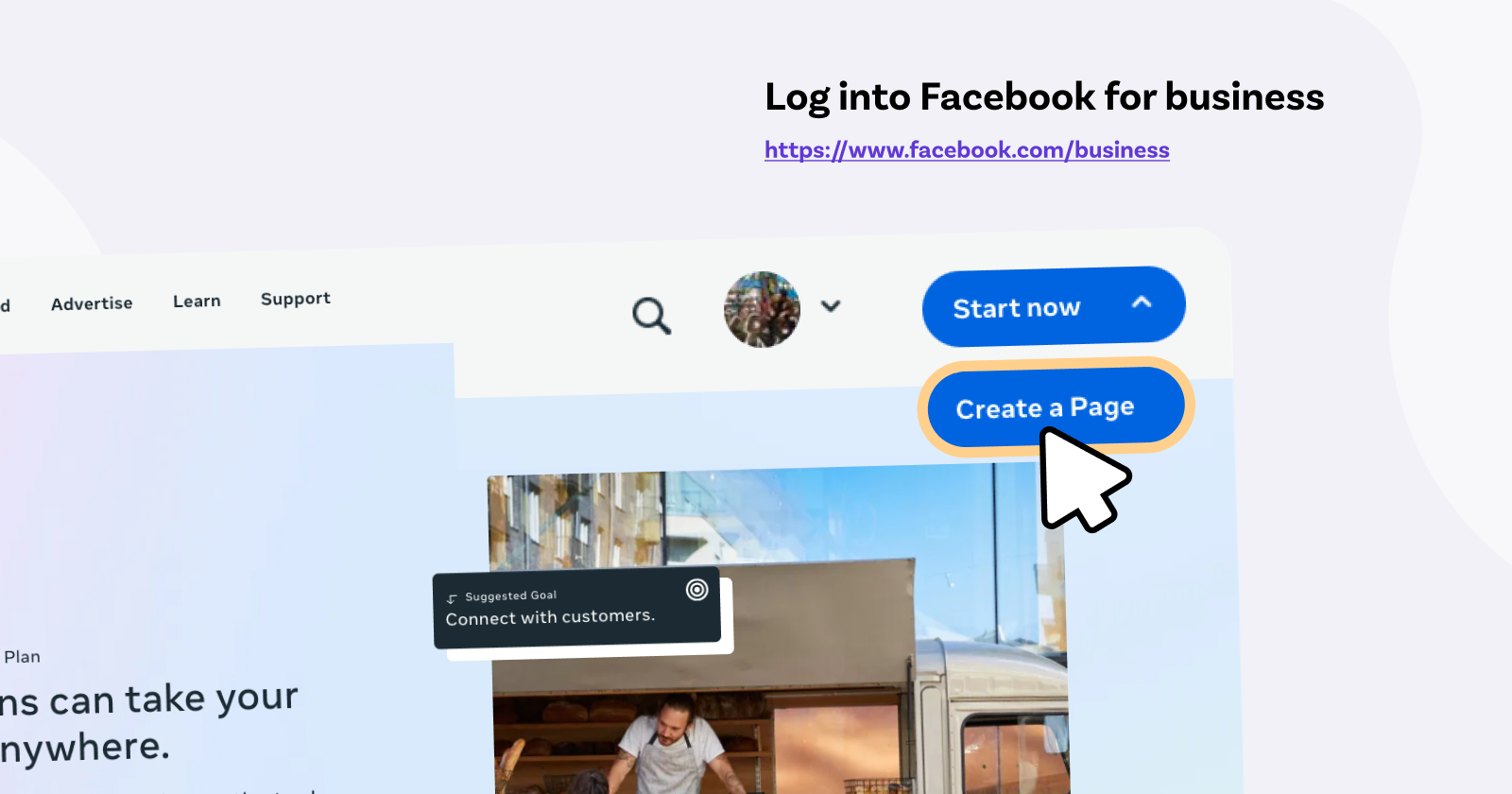 Screenshot of where to go to create a Business Page on Facebook Business Manager.