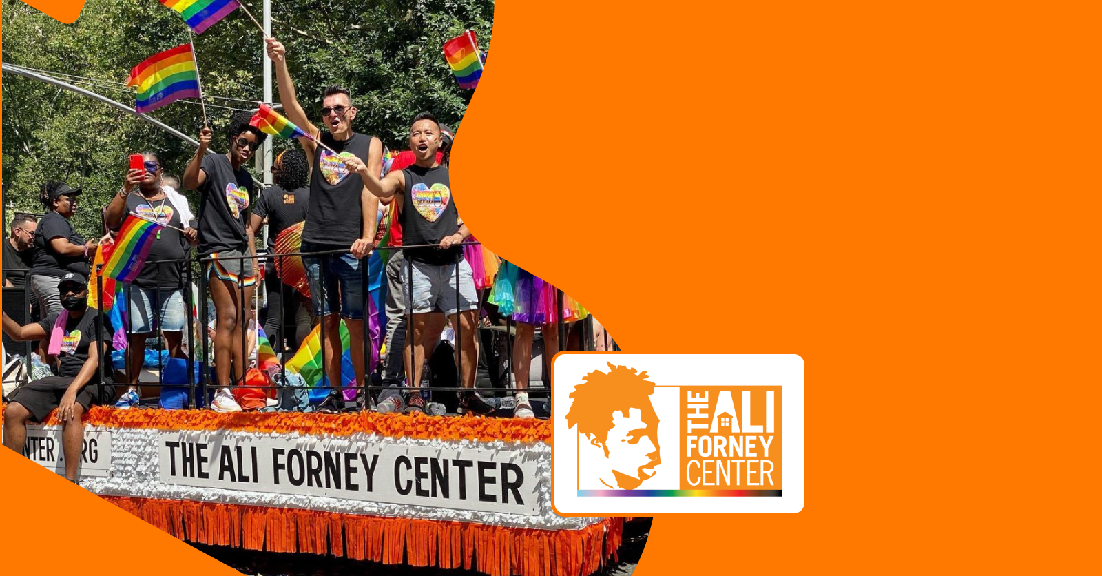 Image of a pride parade and Ali Forney logo.
